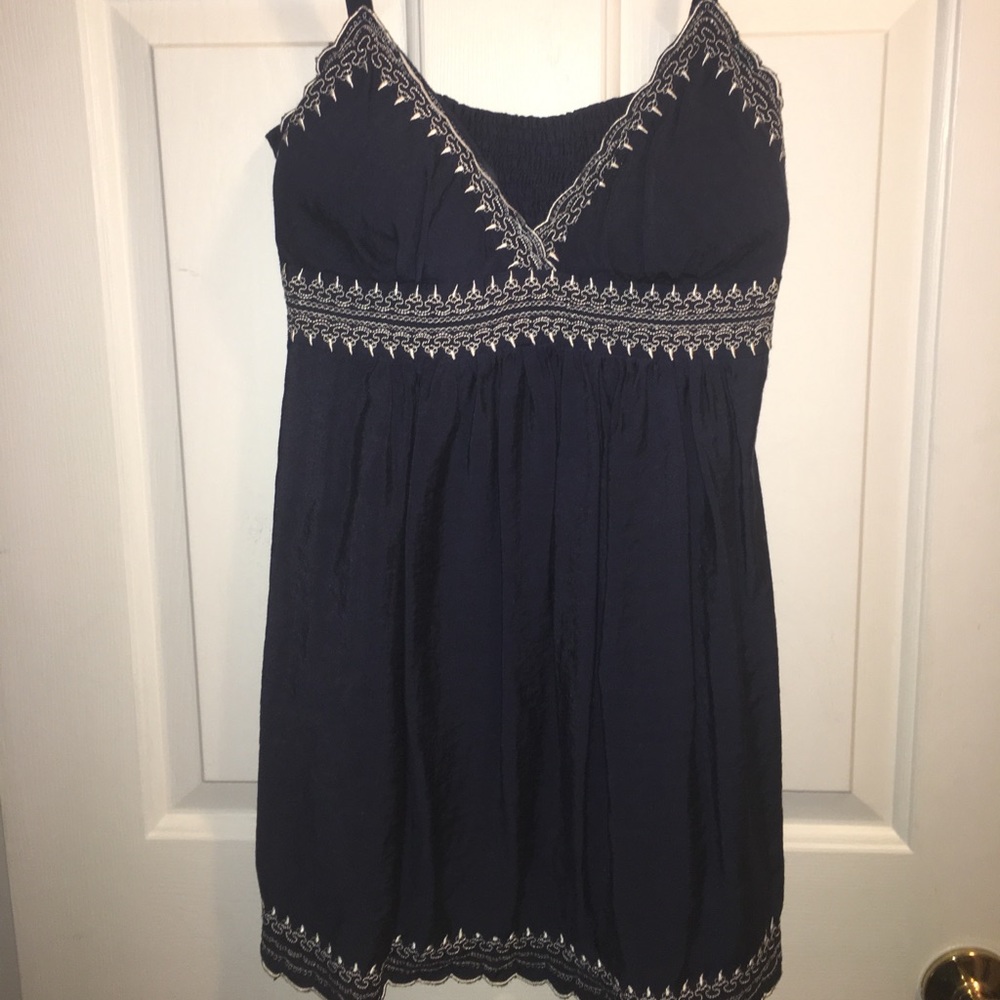 Navy tank top with white detailing